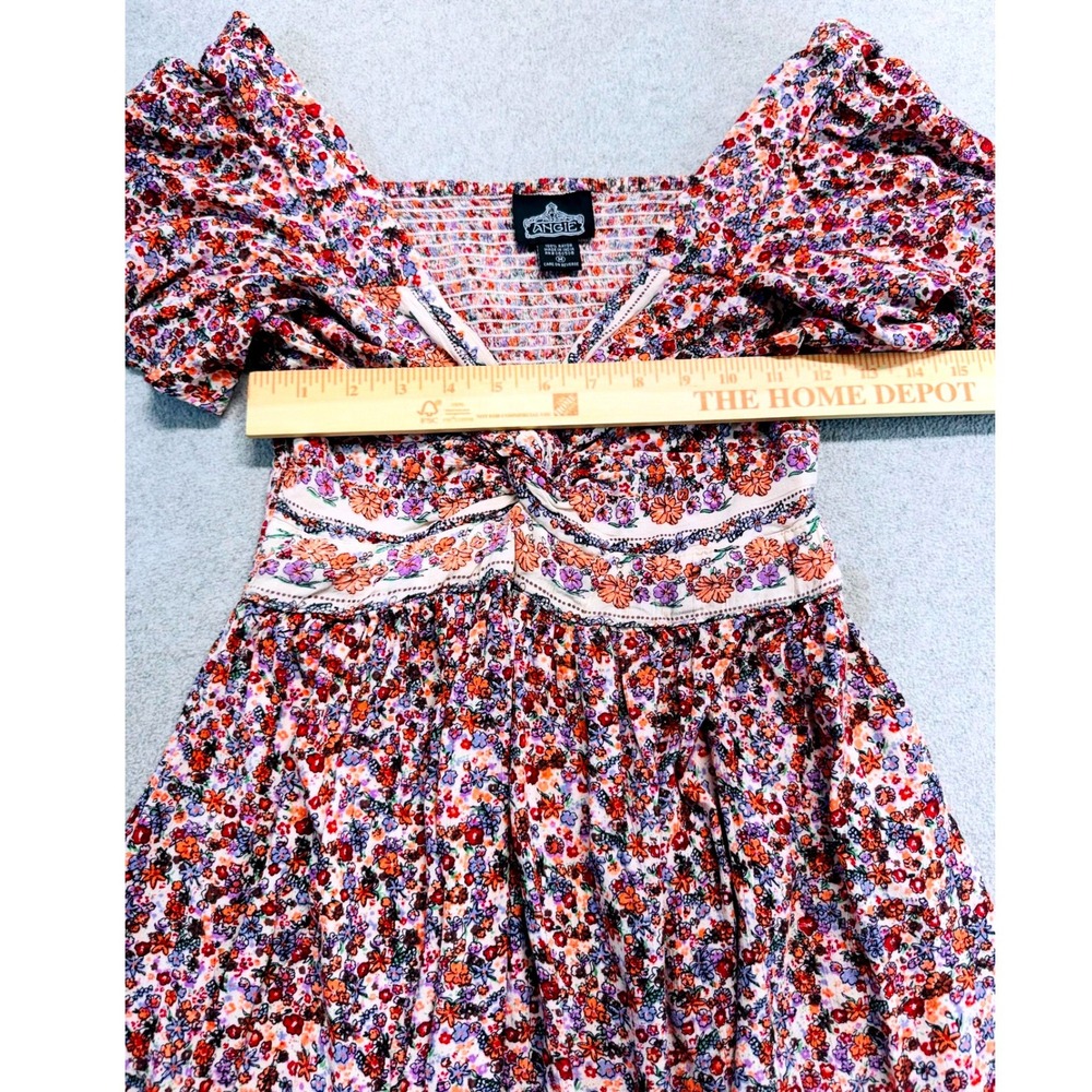Angie Floral Mini Dress Womens M Multicolor Boho Flutter Sleeve V-Neck Smocked - Picture 7 of 9